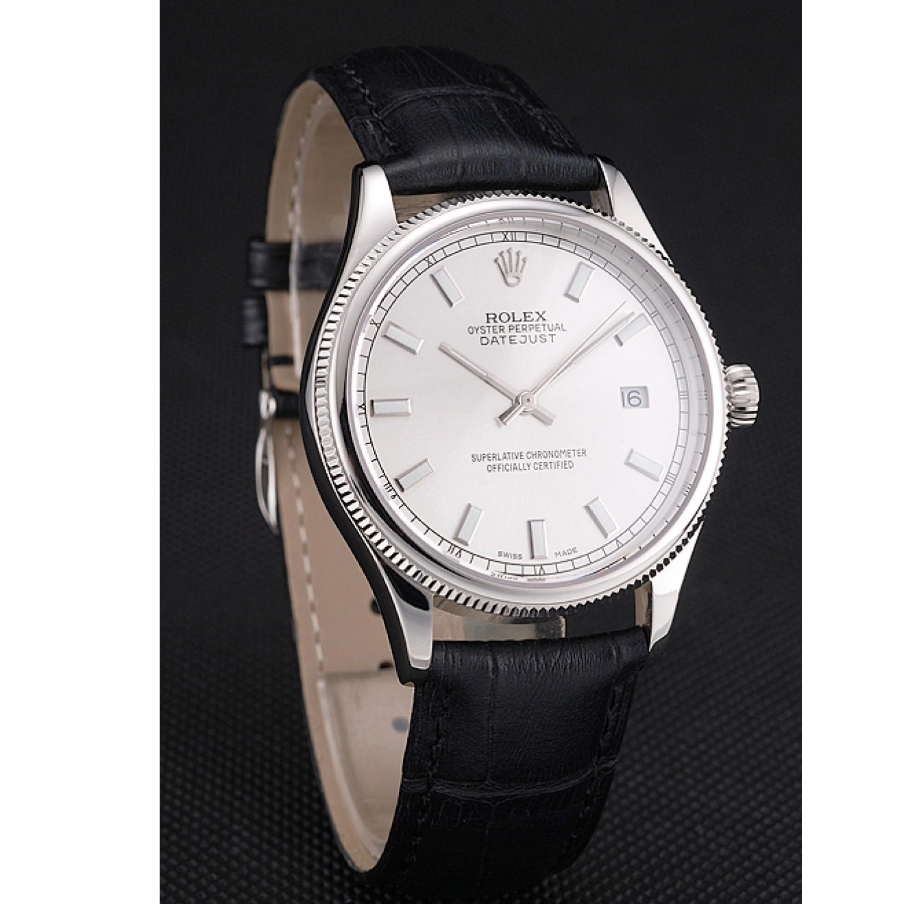 Good copy rolex watches Leather Case Datejust Stainless Dial Swiss Black White Strap Rolex Steel 0725